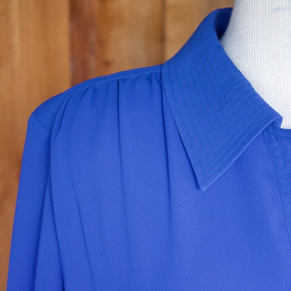 Vintage I. Magnin Blue Long Sleeve Midi Shirt Dress Jewel Buttons Woman's Size L - Picture 6 of 16